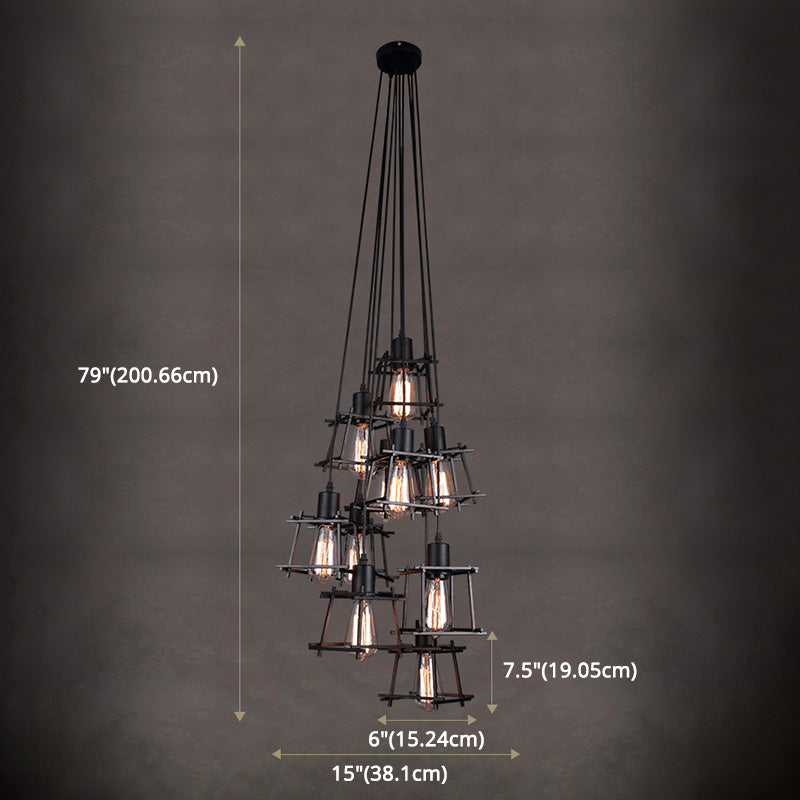 Zwarte kooi schaduw meerdere hangende hanglampen industriële metalen multi -light hanglampverlichting voor woonkamer