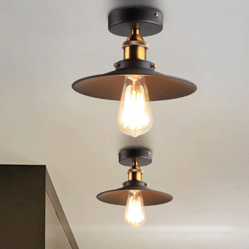 Industrial Cone Semi Flush Mount Lighting Metal Semi Flush Ceiling Light in Black