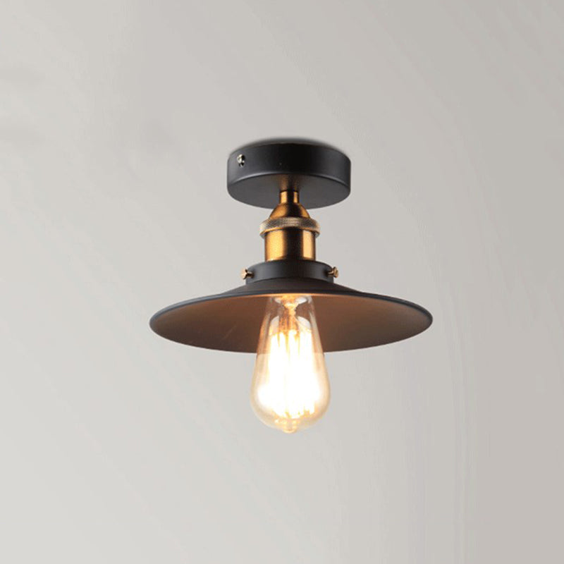 Industrial Cone Semi Flush Mount Lighting Metal Semi Flush Ceiling Light in Black