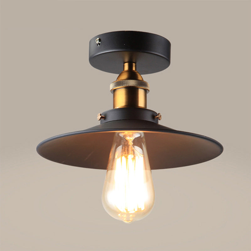 Industrial Cone Semi Flush Mount Lighting Metal Semi Flush Ceiling Light in Black