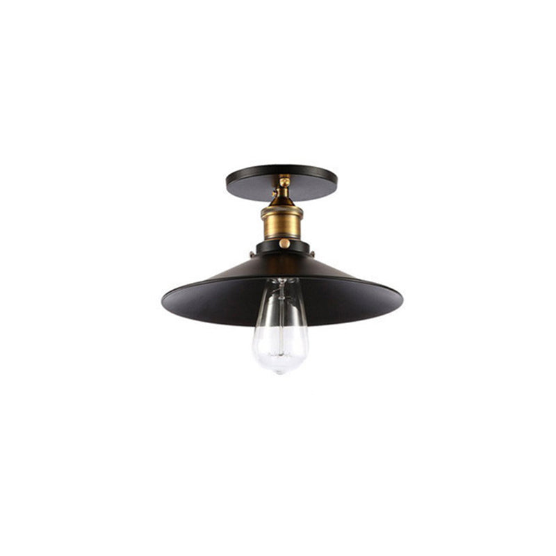 Industrial Cone Semi Flush Mount Lighting Metal Semi Flush Ceiling Light in Black