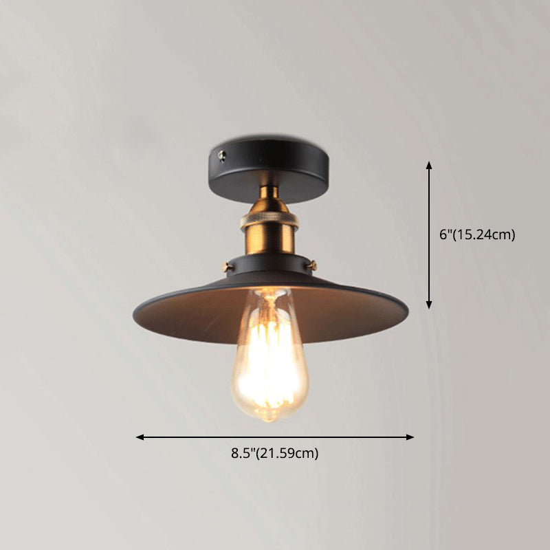 Industrial Cone Semi Flush Mount Lighting Metal Semi Flush Ceiling Light in Black