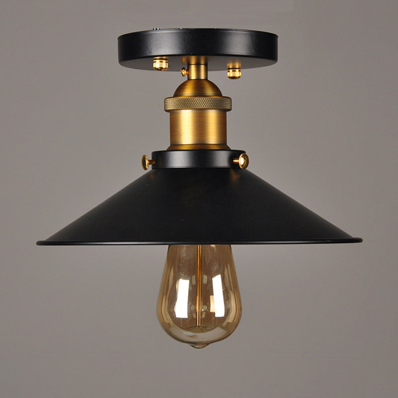 Industriekegel halb Flush Mount Lighting Metall Semi Flush Deckenleuchte in Schwarz