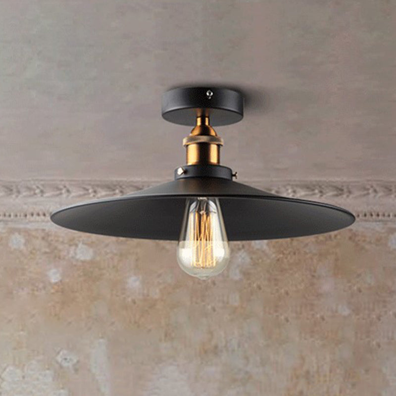 Industrial Cone Semi Flush Mount Lighting Metal Semi Flush Ceiling Light in Black