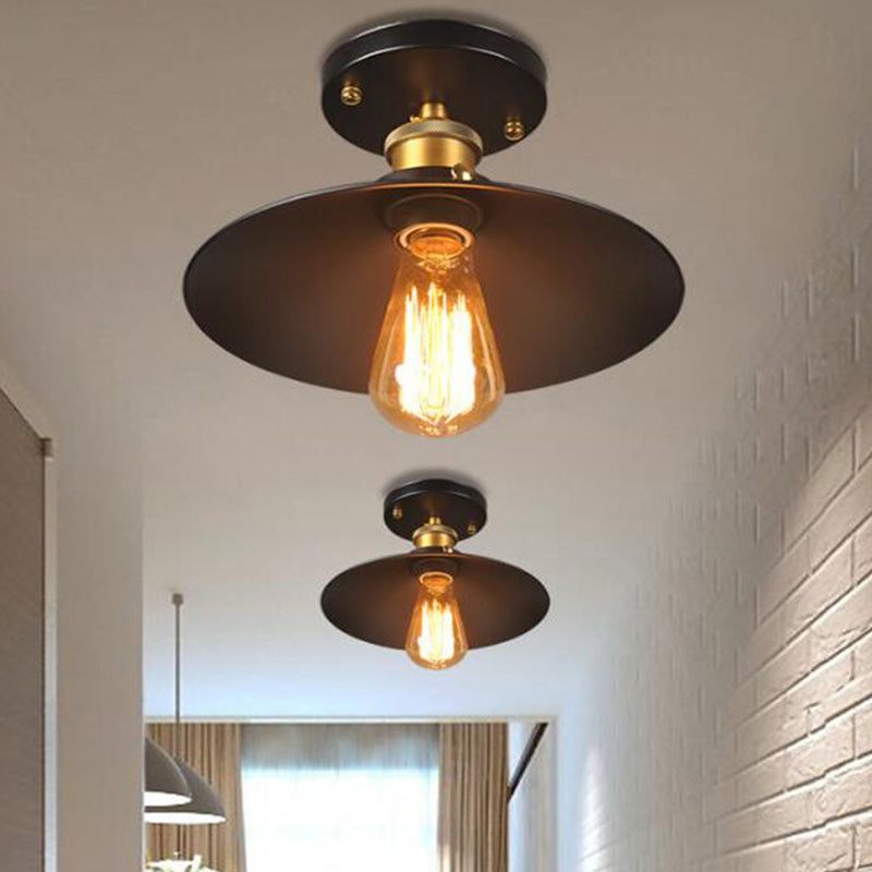 Industrial Cone Semi Flush Mount Lighting Metal Semi Flush Ceiling Light in Black