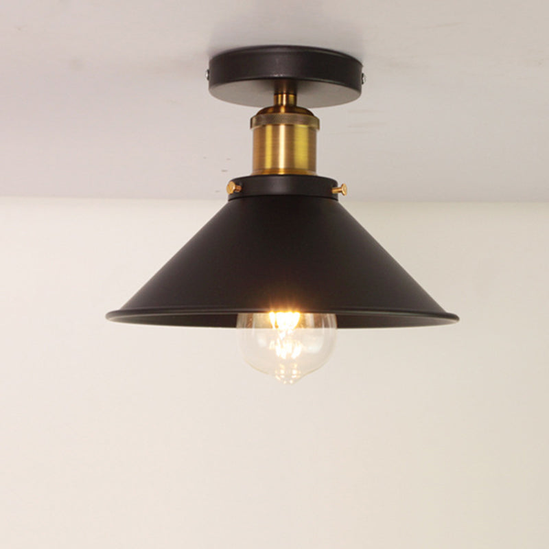 Zwart 1-licht semi-spoeling Mount in industriële eenvoud Smeedijzeren plafondlicht voor de gang