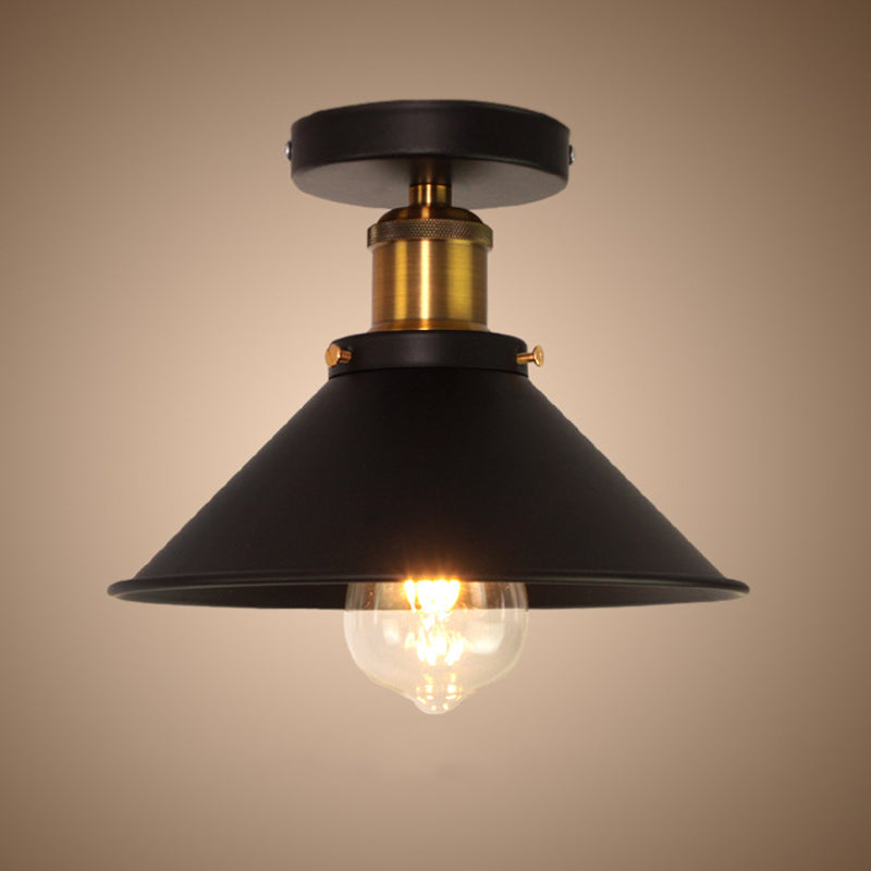 Zwart 1-licht semi-spoeling Mount in industriële eenvoud Smeedijzeren plafondlicht voor de gang