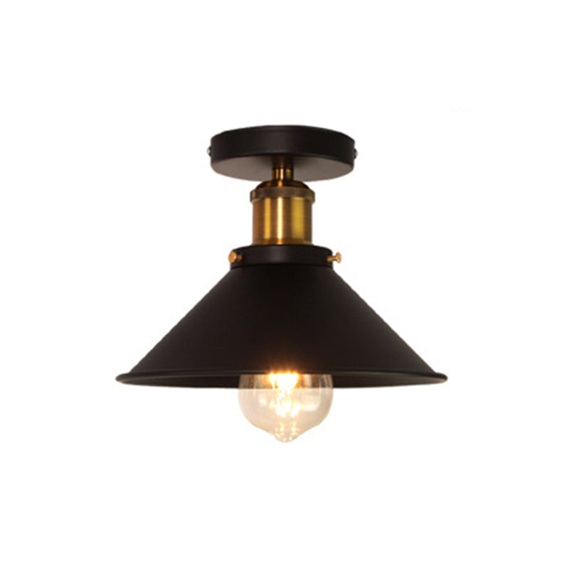 Black 1-Light Semi Flush Mount in Industrial Simplicity Wrought Iron Ceiling Light for Corridor