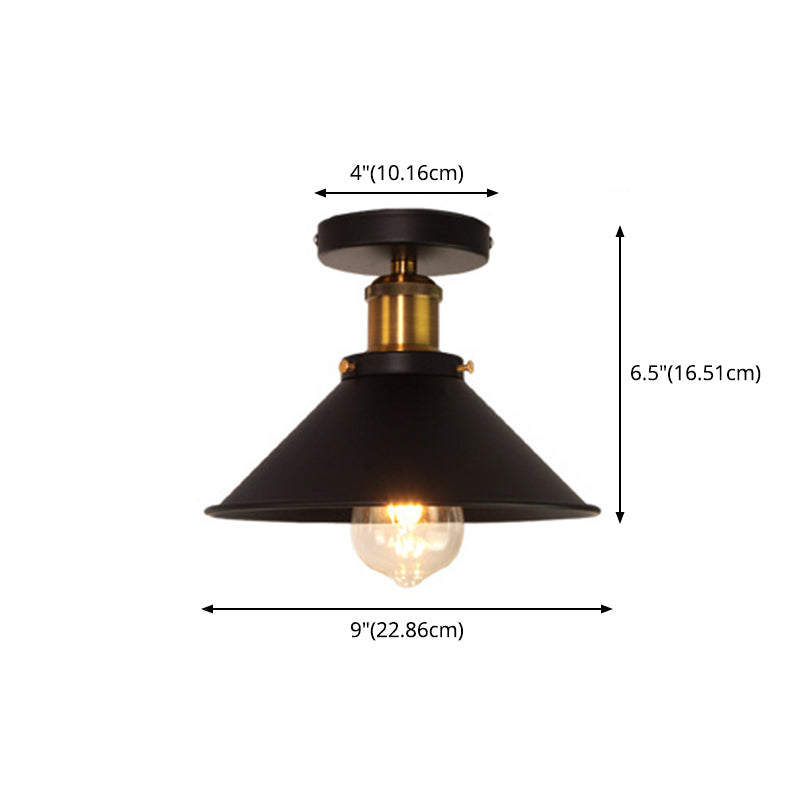 Black 1-Light Semi Flush Mount in Industrial Simplicity Wrought Iron Ceiling Light for Corridor