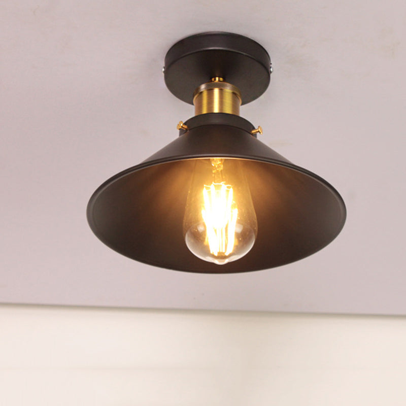 Black 1-Light Semi Flush Mount in Industrial Simplicity Wrought Iron Ceiling Light for Corridor