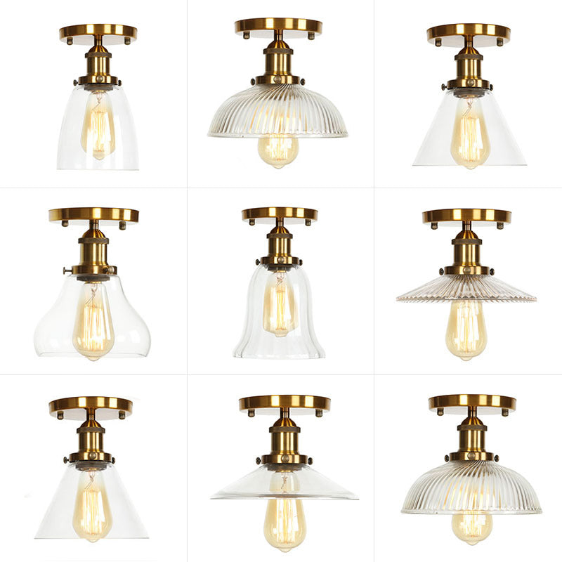 1-Light Wrought Iron Semi Flush Mount in Industrial Concise Style Aluminium Indoor Ceiling Light with Pure Glass Shade