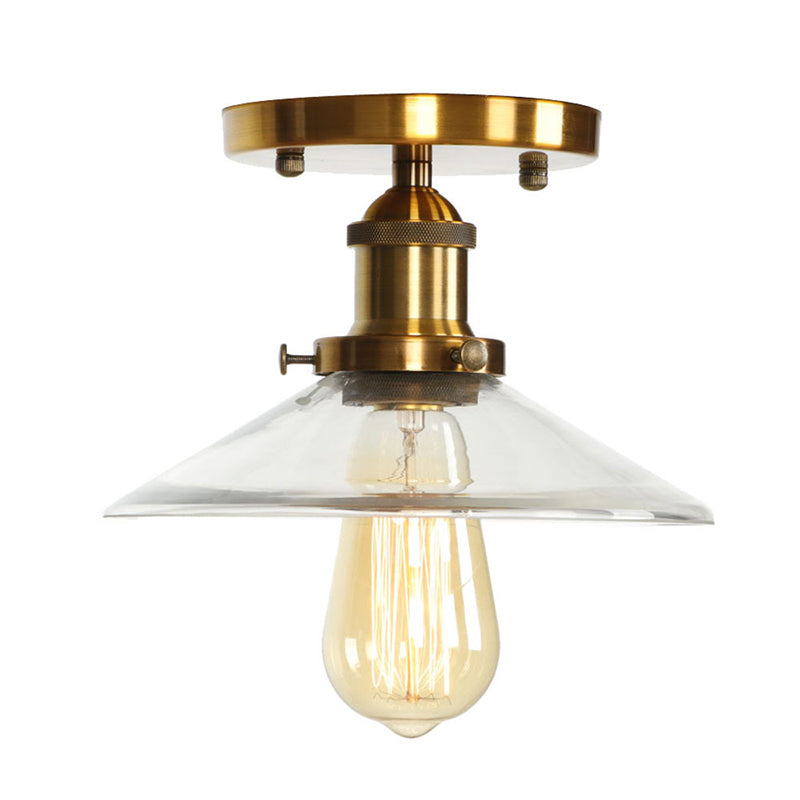 1-Light Wrought Iron Semi Flush Mount in Industrial Concise Style Aluminium Indoor Ceiling Light with Pure Glass Shade