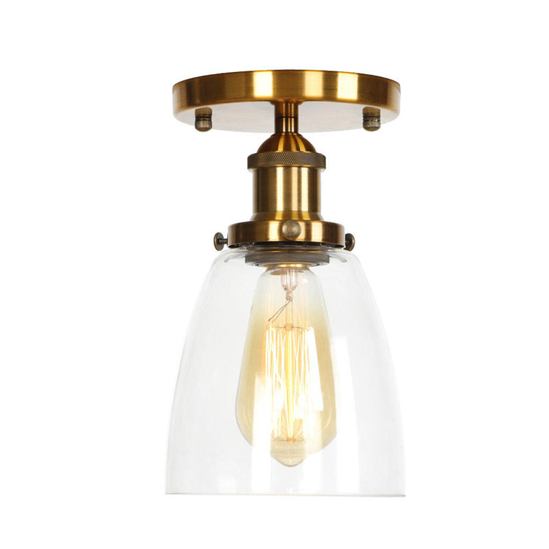 1-Light Wrought Iron Semi Flush Mount in Industrial Concise Style Aluminium Indoor Ceiling Light with Pure Glass Shade