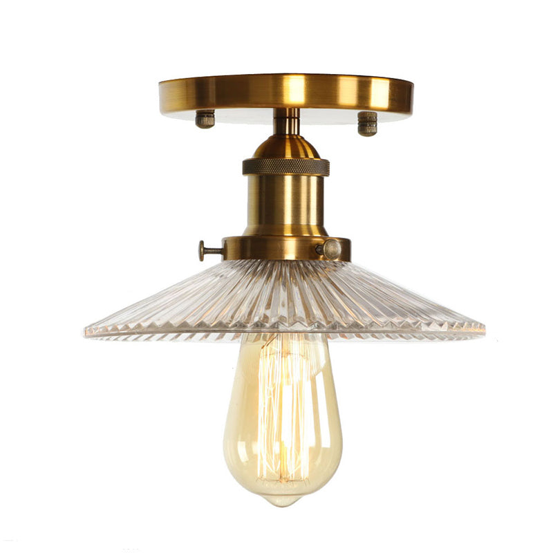 1-Light Wrought Iron Semi Flush Mount in Industrial Concise Style Aluminium Indoor Ceiling Light with Pure Glass Shade