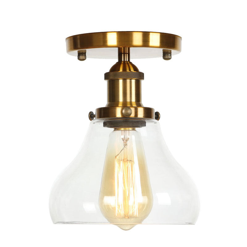 1-Light Wrought Iron Semi Flush Mount in Industrial Concise Style Aluminium Indoor Ceiling Light with Pure Glass Shade