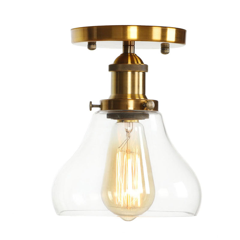 1-Light Wrought Iron Semi Flush Mount in Industrial Concise Style Aluminium Indoor Ceiling Light with Pure Glass Shade