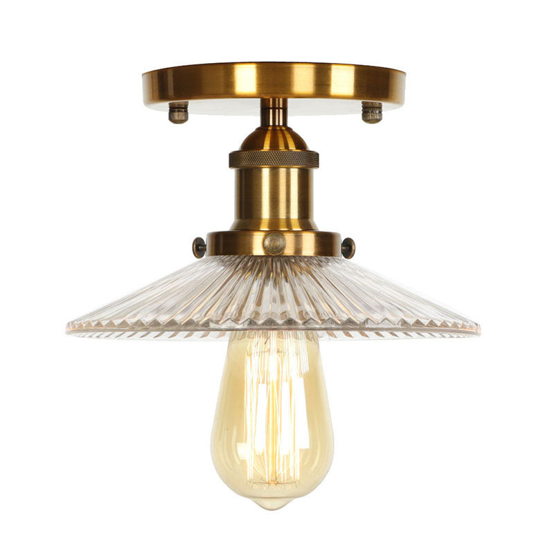 1-Light Wrought Iron Semi Flush Mount in Industrial Concise Style Aluminium Indoor Ceiling Light with Pure Glass Shade