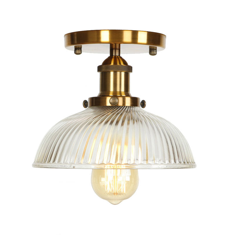 1-Light Wrought Iron Semi Flush Mount in Industrial Concise Style Aluminium Indoor Ceiling Light with Pure Glass Shade