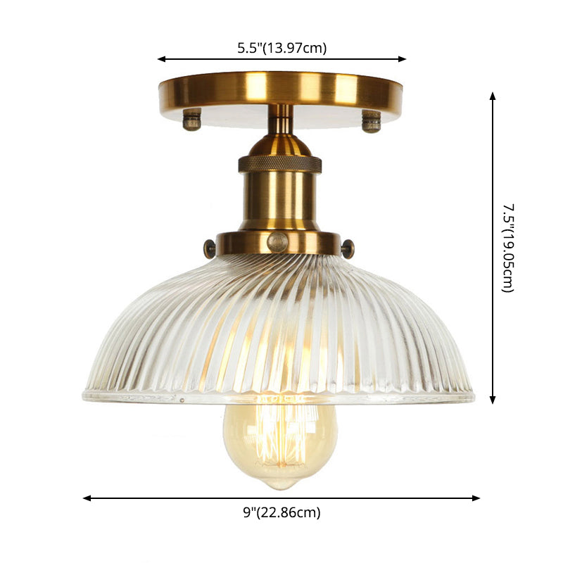 1-Light Wrought Iron Semi Flush Mount in Industrial Concise Style Aluminium Indoor Ceiling Light with Pure Glass Shade