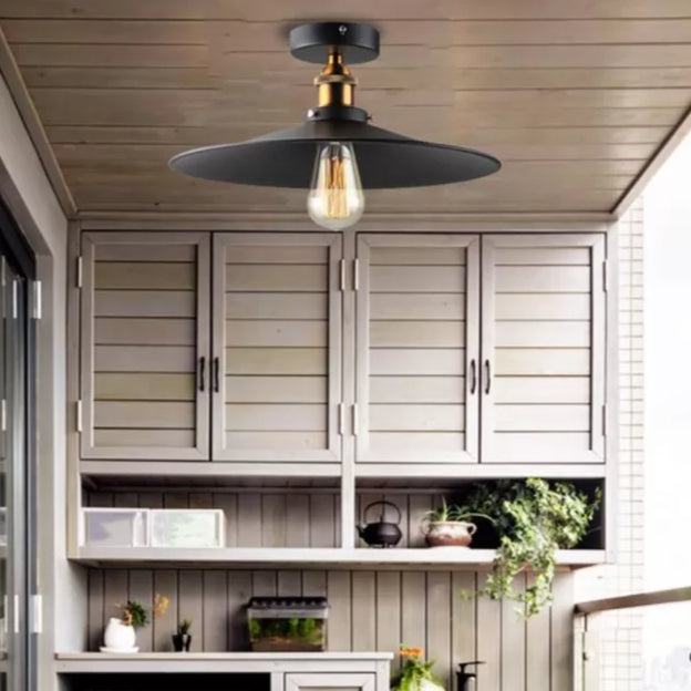 Metal Semi Flush Ceiling Light Industrial Black Cone Dinning Room Semi Flush Mount Light