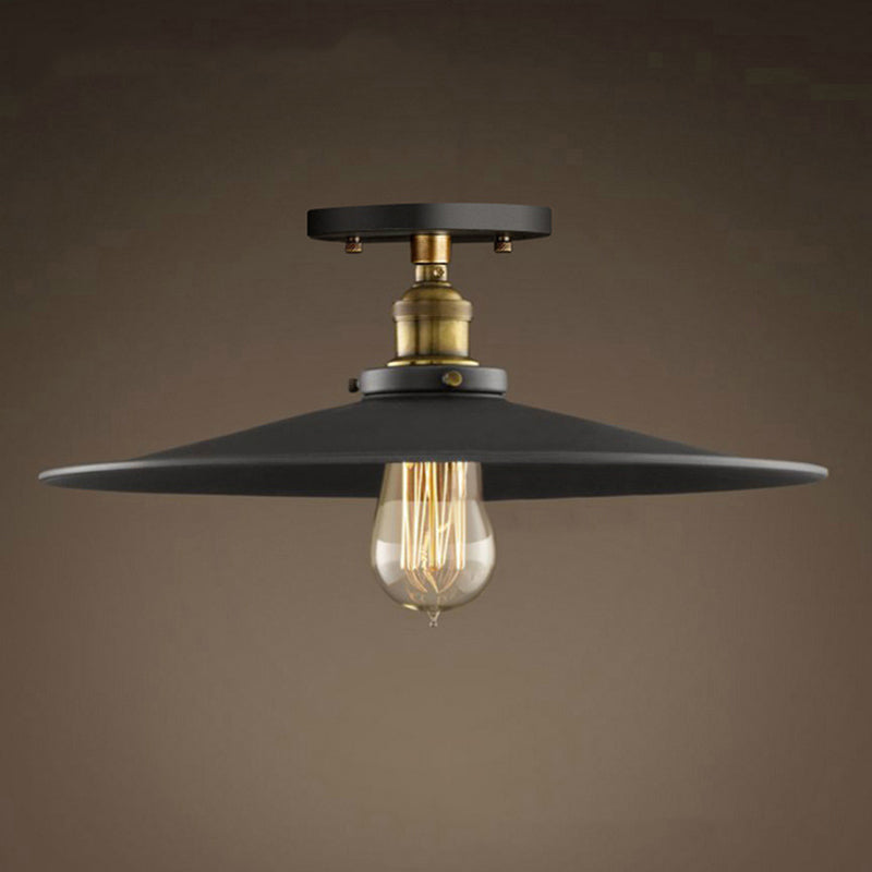 Metal Semi Flush Ceiling Light Industrial Black Cone Dinning Room Semi Flush Mount Light