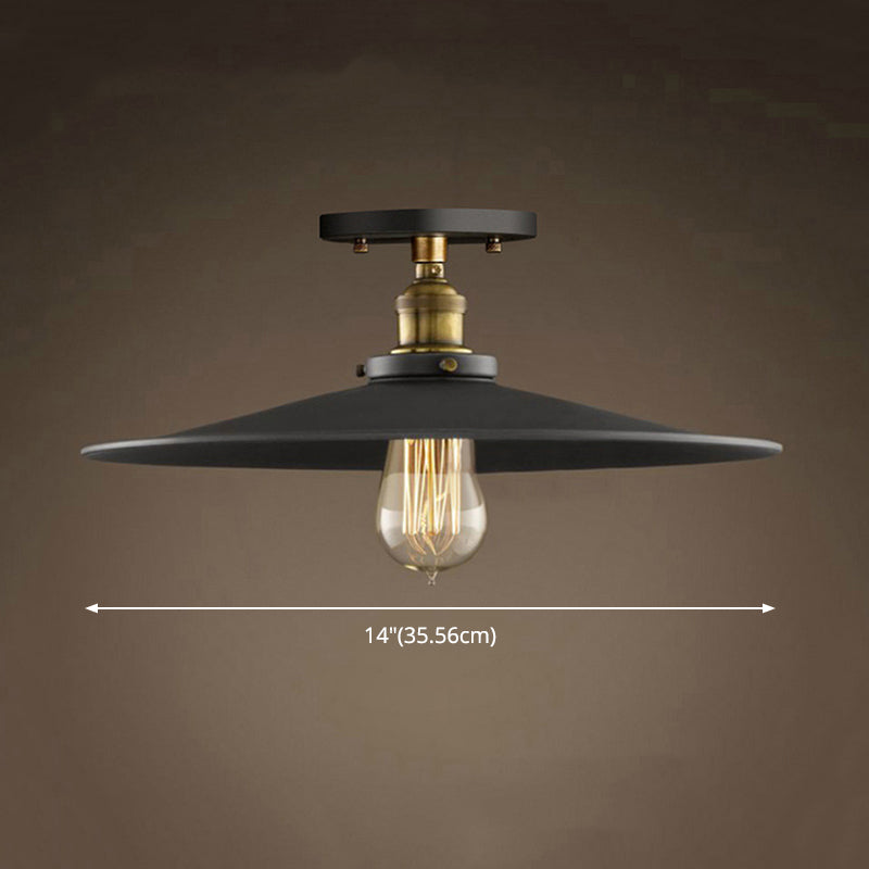 Metal Semi Flush Ceiling Light Industrial Black Cone Dinning Room Semi Flush Mount Light