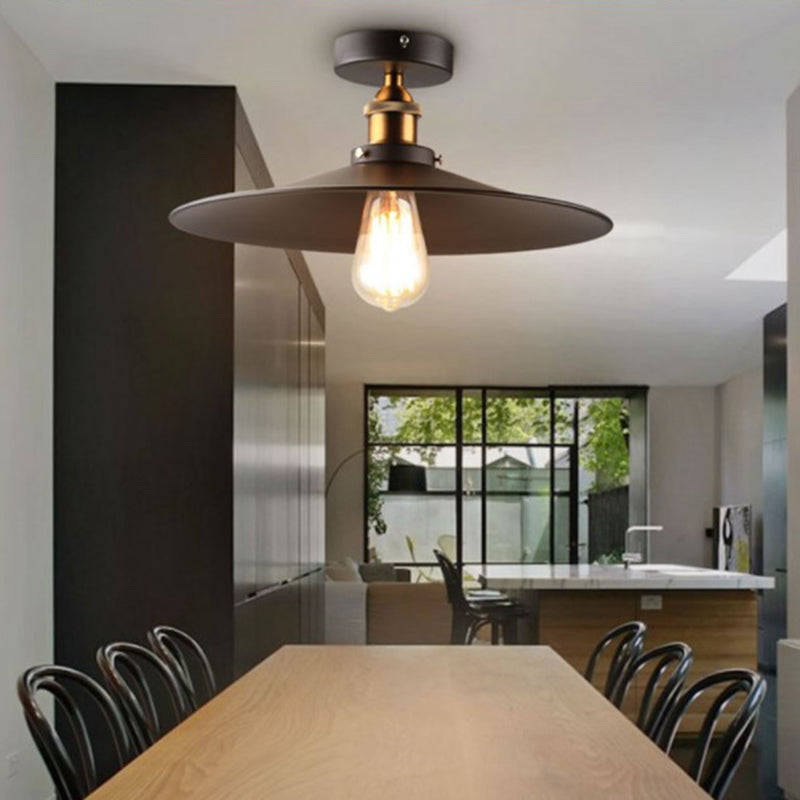 Metal Semi Flush Ceiling Light Industrial Black Cone Dinning Room Semi Flush Mount Light