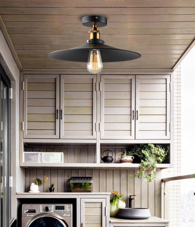 Metal Semi Flush Ceiling Light Industrial Black Cone Dinning Room Semi Flush Mount Light