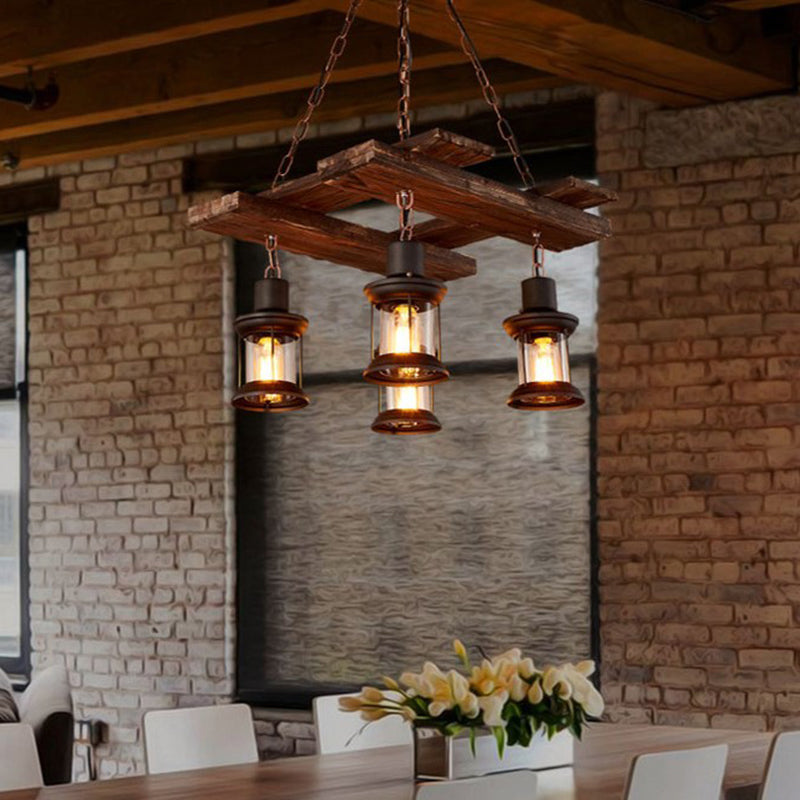 Retro Industrial Style Cylinder Chandelier Wood Pendant Ceiling Lights for Restaurant