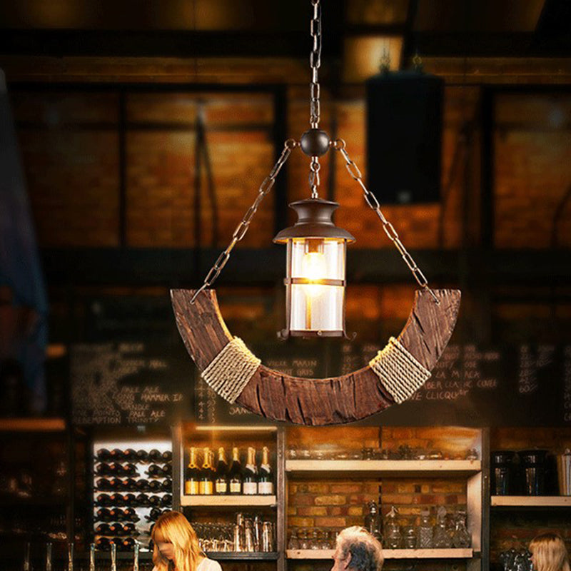 Retro Industrial Style Cylinder Chandelier Wood Pendant Ceiling Lights for Restaurant