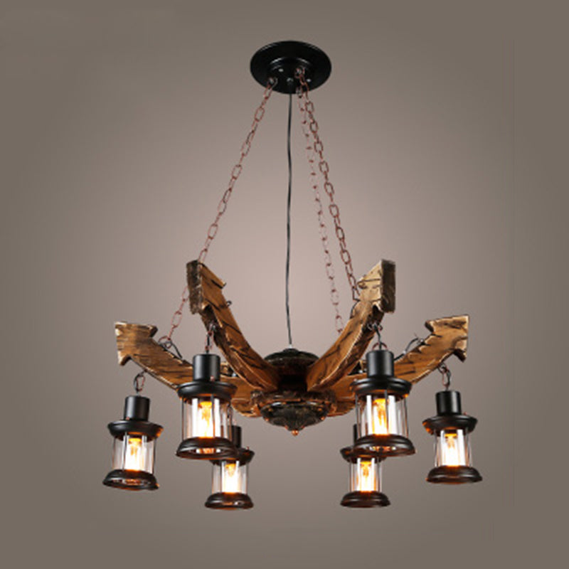 Retro Industrial Style Cylinder Chandelier Wood Pendant Ceiling Lights for Restaurant