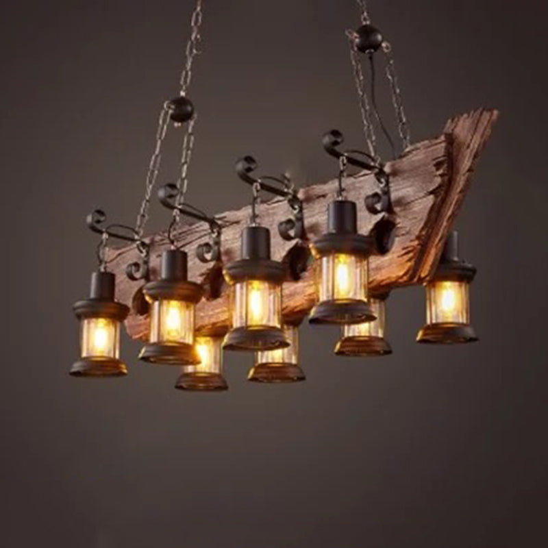 Retro Industrial Style Cylinder Chandelier Wood Pendant Ceiling Lights for Restaurant