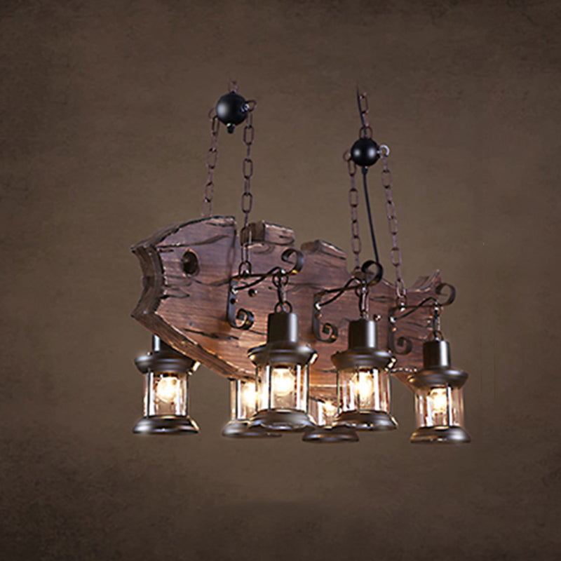 Retro Industrial Style Cylinder Chandelier Wood Pendant Ceiling Lights for Restaurant