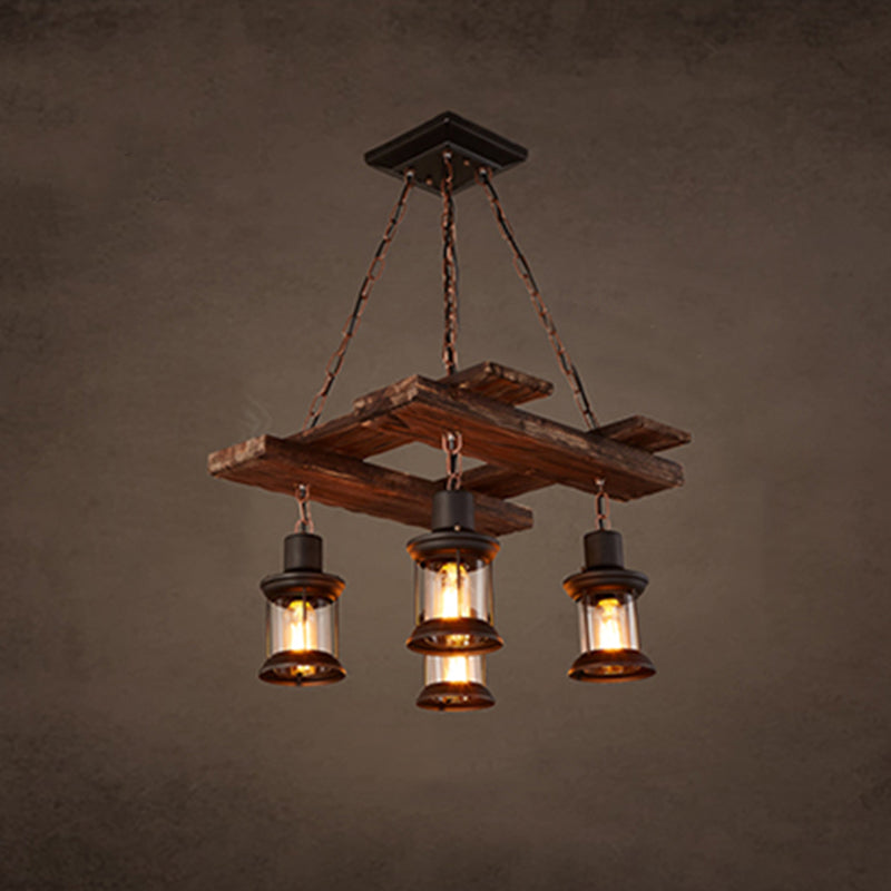 Retro Industrial Style Cylinder Chandelier Wood Pendant Ceiling Lights for Restaurant