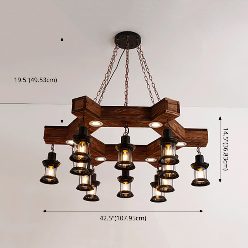 Retro Industrial Style Cylinder Chandelier Wood Pendant Ceiling Lights for Restaurant