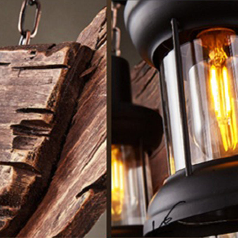 Retro Industrial Style Cylinder Chandelier Wood Pendant Ceiling Lights for Restaurant