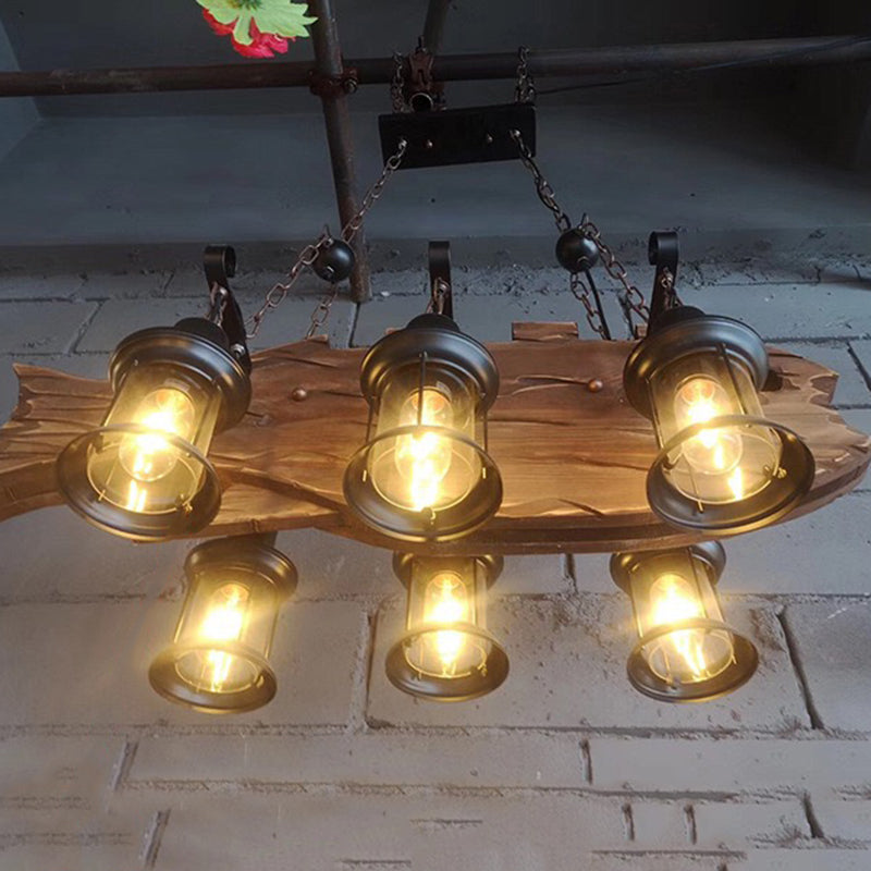 Retro Industrial Style Cylinder Chandelier Wood Pendant Ceiling Lights for Restaurant