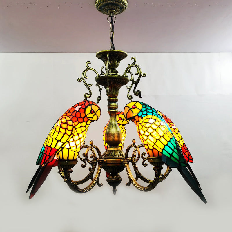 Multicolored Stained Glass Birds Chandelier Pendant Light Tiffany Style Suspension Lighting