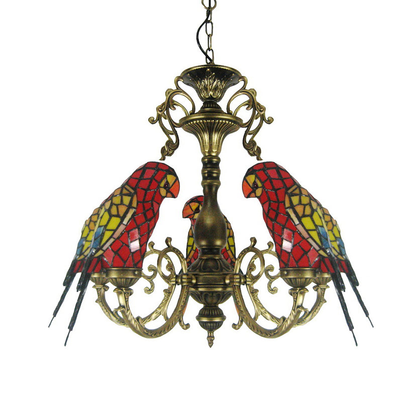 Multicolored Stained Glass Birds Chandelier Pendant Light Tiffany Style Suspension Lighting