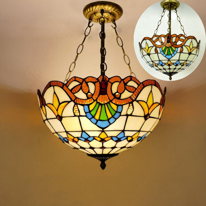 Domed Chandelier Lighting Fixture Tiffany-Style Multicolored Stained Glass Chandelier Pendant Light