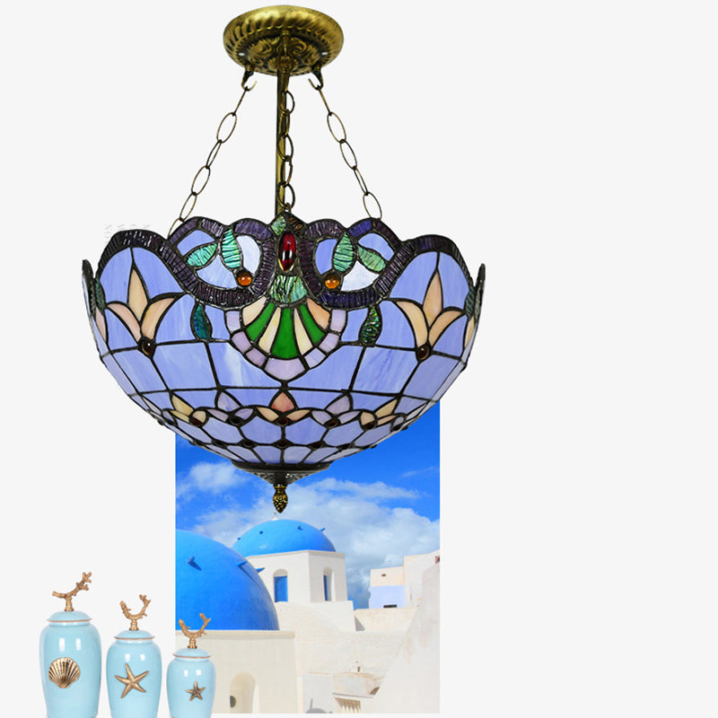 Domed Chandelier Lighting Fixture Tiffany-Style Multicolored Stained Glass Chandelier Pendant Light