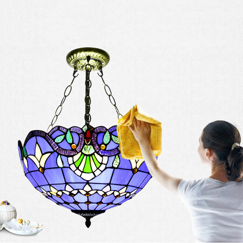 Domed Chandelier Lighting Fixture Tiffany-Style Multicolored Stained Glass Chandelier Pendant Light