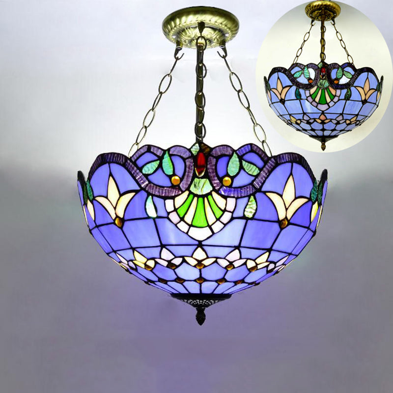 Domed Chandelier Lighting Fixture Tiffany-Style Multicolored Stained Glass Chandelier Pendant Light