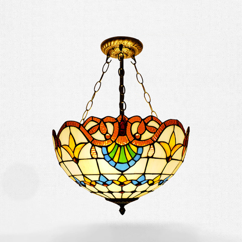 Domed Chandelier Lighting Fixture Tiffany-Style Multicolored Stained Glass Chandelier Pendant Light