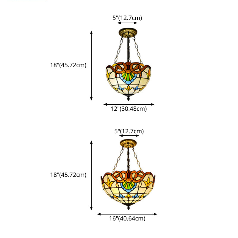 Domed Chandelier Lighting Fixture Tiffany-Style Multicolored Stained Glass Chandelier Pendant Light