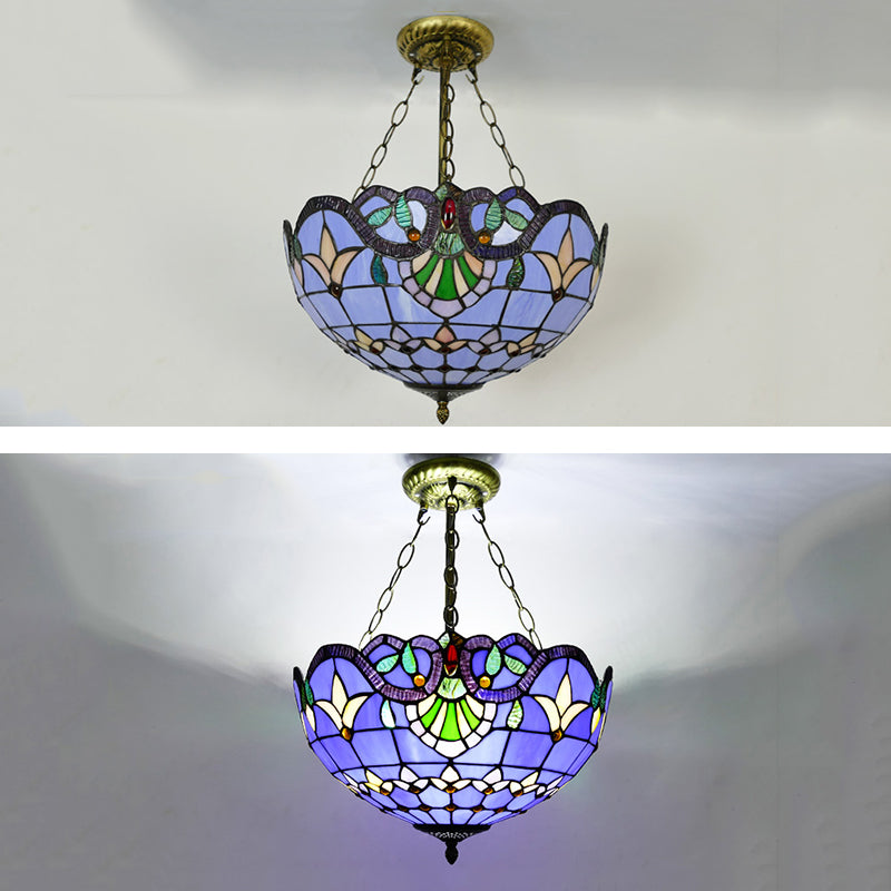 Domed Chandelier Lighting Fixture Tiffany-Style Multicolored Stained Glass Chandelier Pendant Light