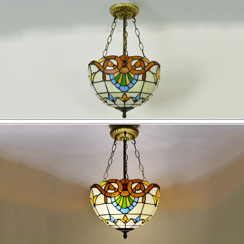 Domed Chandelier Lighting Fixture Tiffany-Style Multicolored Stained Glass Chandelier Pendant Light