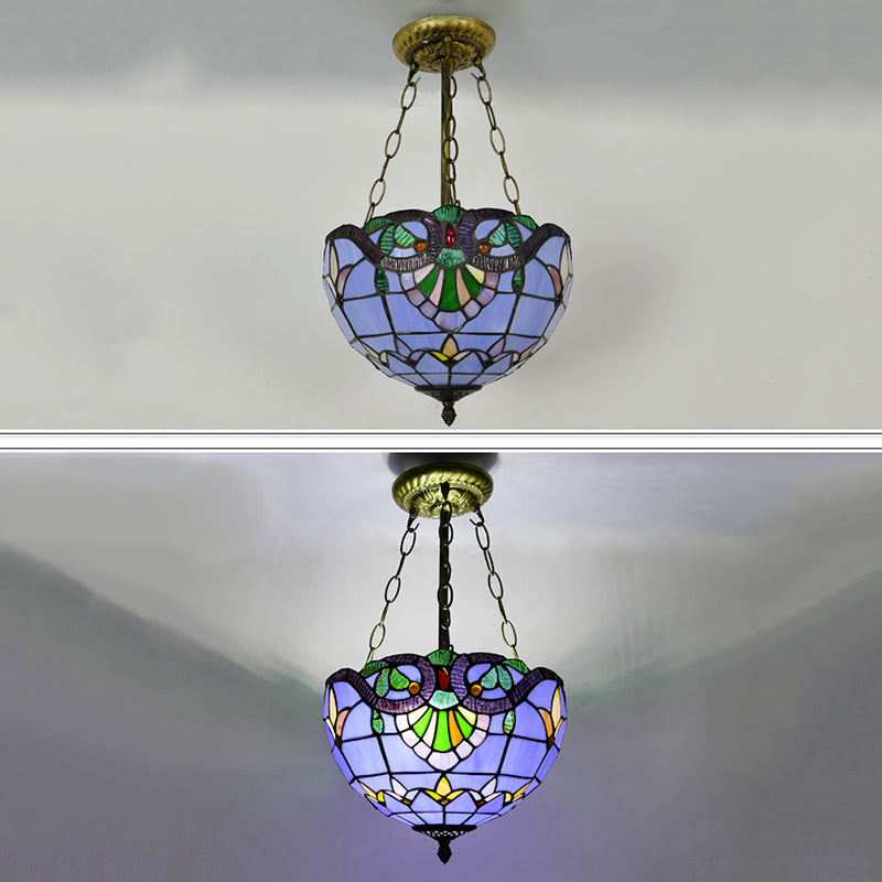 Domed Chandelier Lighting Fixture Tiffany-Style Multicolored Stained Glass Chandelier Pendant Light