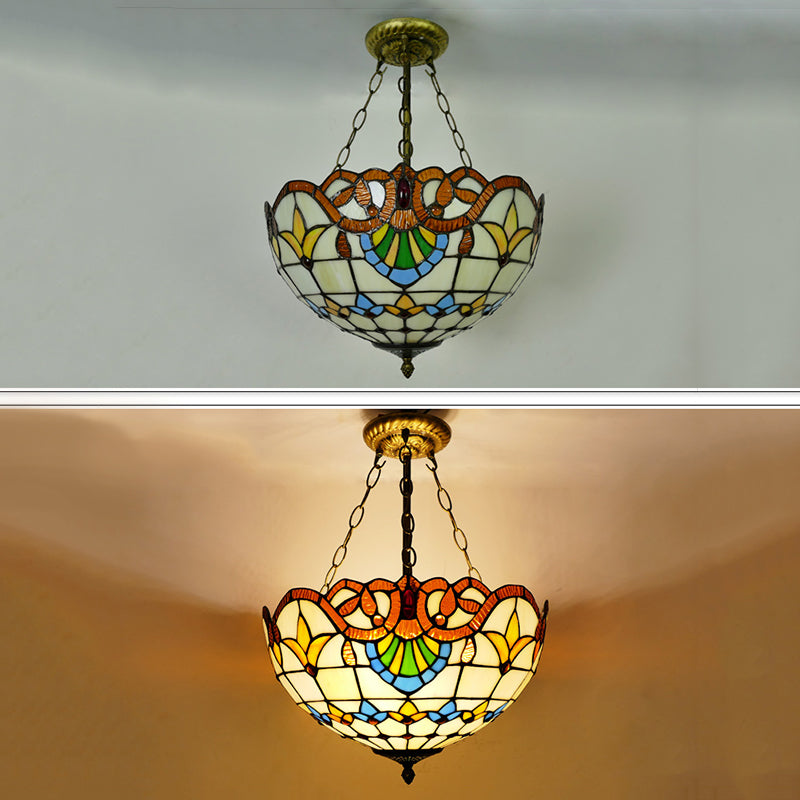 Domed Chandelier Lighting Fixture Tiffany-Style Multicolored Stained Glass Chandelier Pendant Light