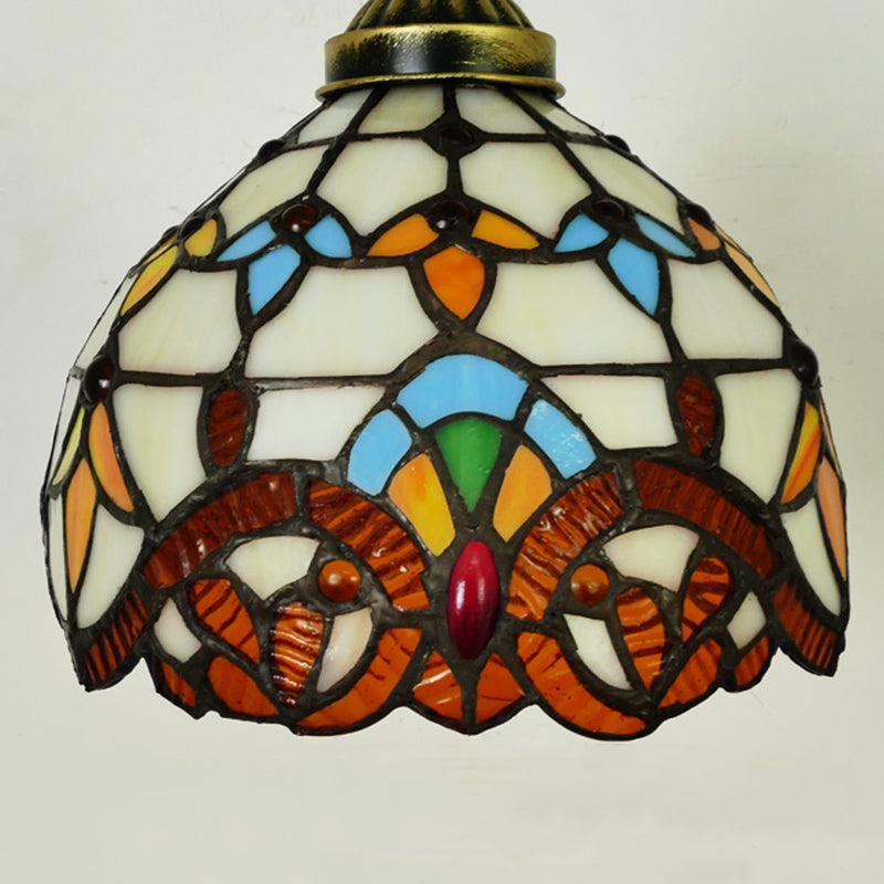 Domed Chandelier Lighting Fixture Tiffany-Style Multicolored Stained Glass Chandelier Pendant Light